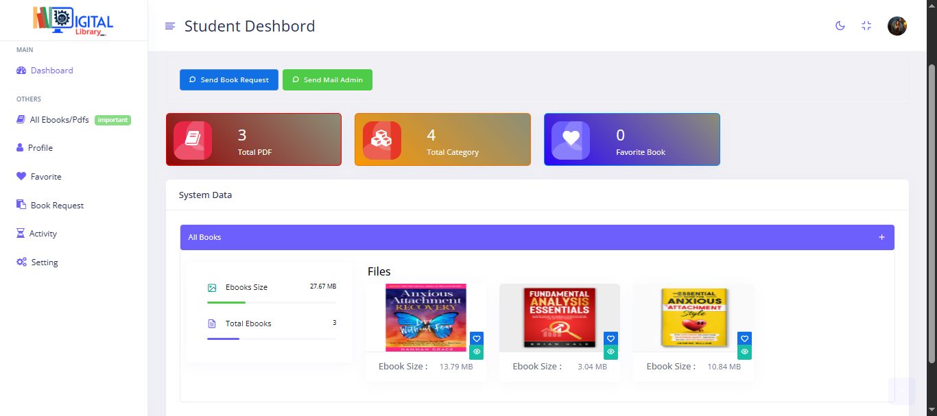 Student dashboard with book cards