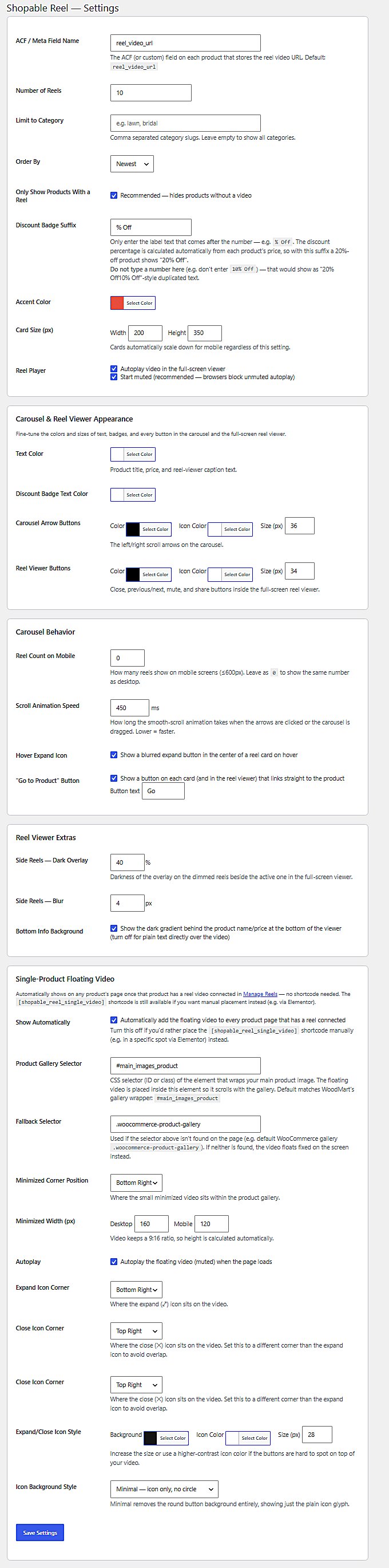 Plugin settings screen